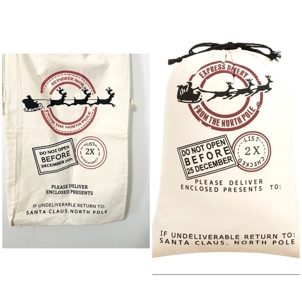 Canvas Santa Sack, 19.7 X 27.6 Inch Large Santa Bags For Gifts Christmas NWOT